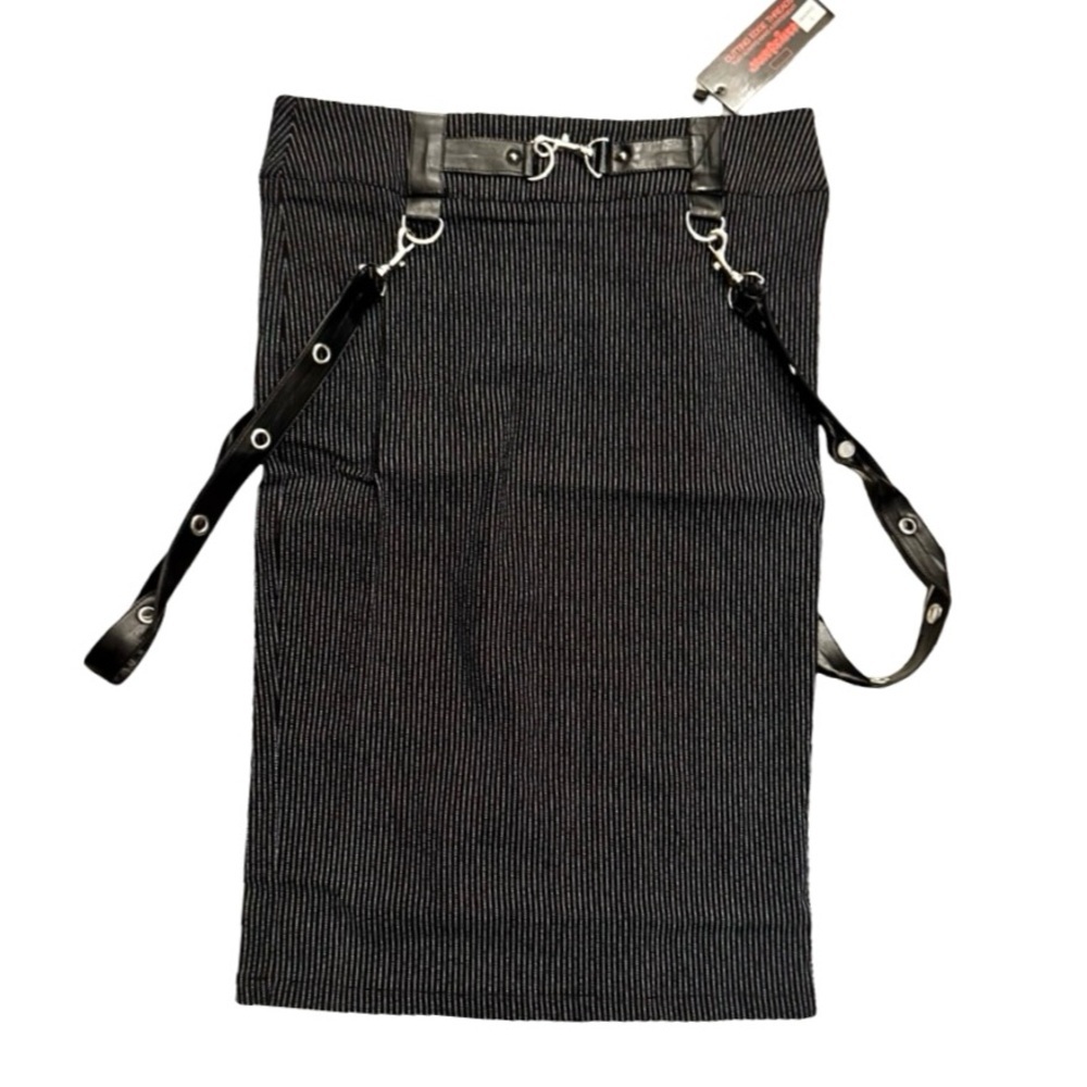 Jawbreaker 💋 Black Pinstripe Skirt with Leather Straps